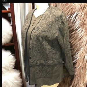 2pc. JOSEPH RIBKOFF Vintage Marled Knit Sweater Geometric Jacquard Cardigan Set